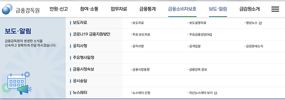 금융감독원 해당 부분 갈무리한 사진