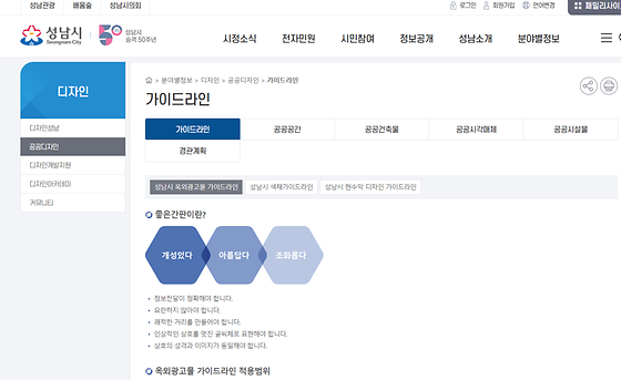 성남시 가이드라인을 우리말로 바꿔주세요