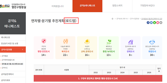 연수구청 로드맵 표기