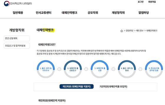 인사혁신처 인력뱅크 단어사용